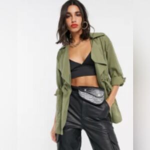 Stradivarius short trench coat in khaki